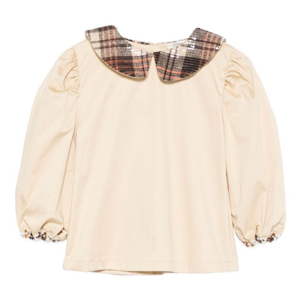 Camicia per bambina A'lapage beige con colletto con motivo a quadri AL22 BEIGE A'LAPAGE KIDS