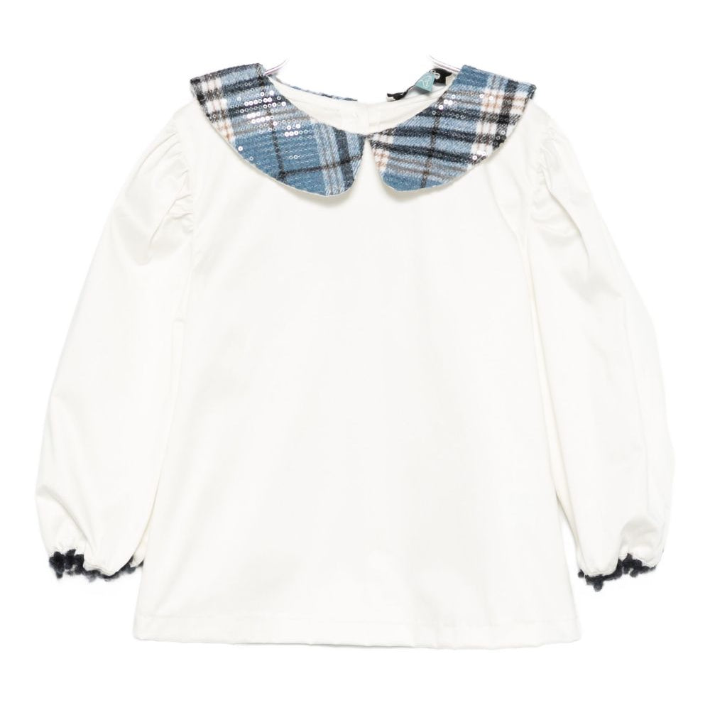 Camicia per bambina A'lapage bianca con colletto a motivo scozzese AL22 OFF WHITE A'LAPAGE KIDS