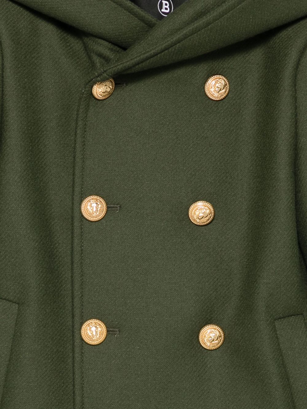 Cappotto doppiopetto per bambina Balmain Kids verde con cappuccio BX2P30 E0169 762OR BALMAIN KIDS