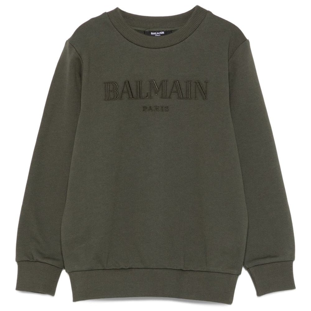Felpa per bambino Balmain Kids verde con logo ricamato BX4Q50 Z3183 762VE BALMAIN KIDS