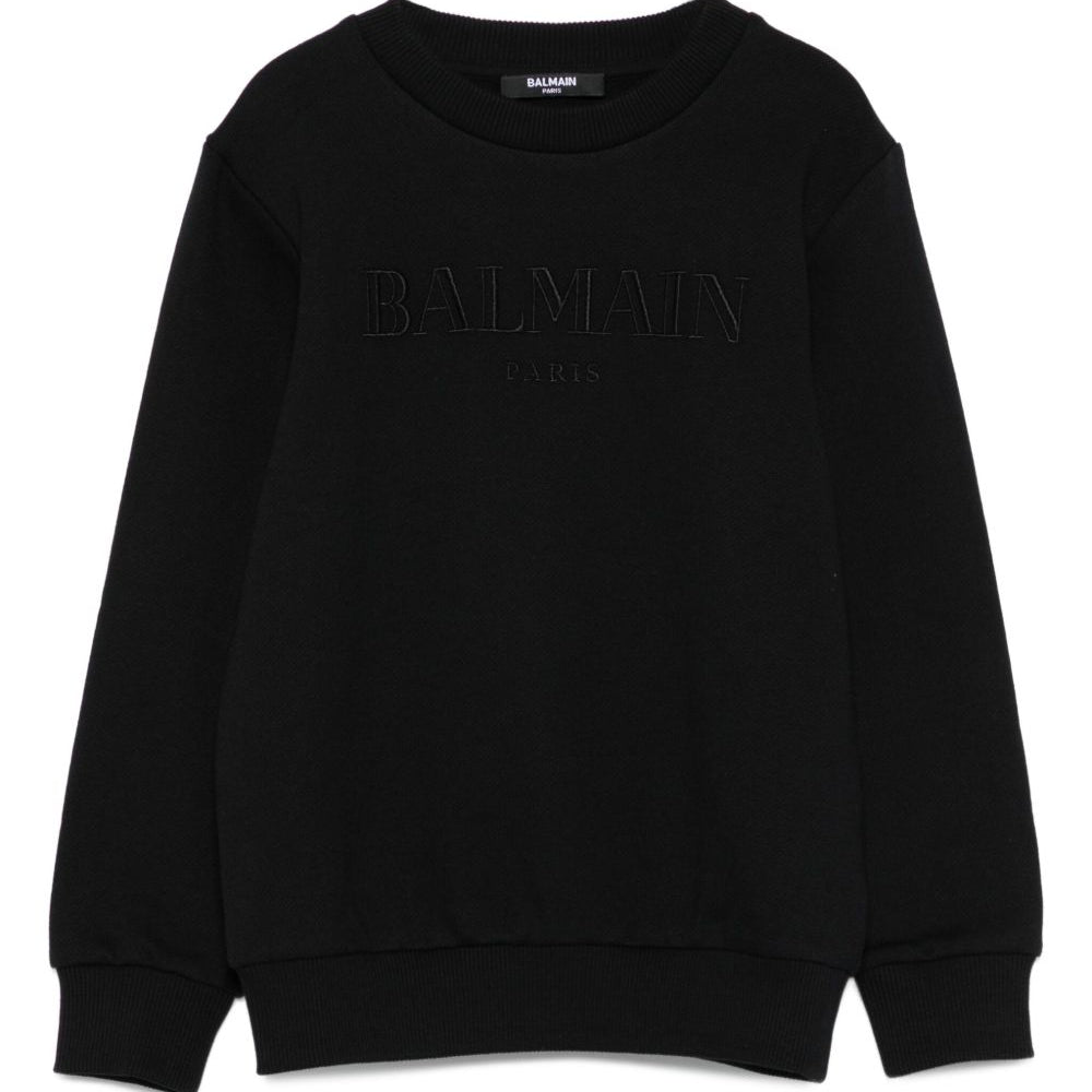 Felpa per bambino Balmain Kids nero con logo ricamato BX4Q50 Z3183 930NE BALMAIN KIDS