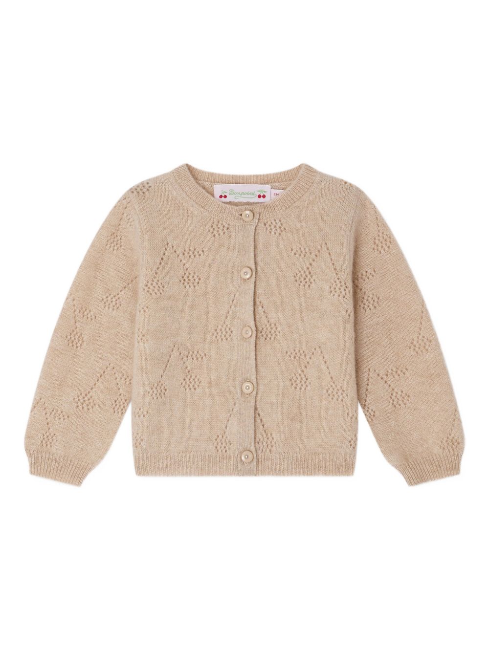 Cardigan per neonata Bonpoint beige con bottoni e motivo a ciliege W05XCAK00008 060 BONPOINT KIDS