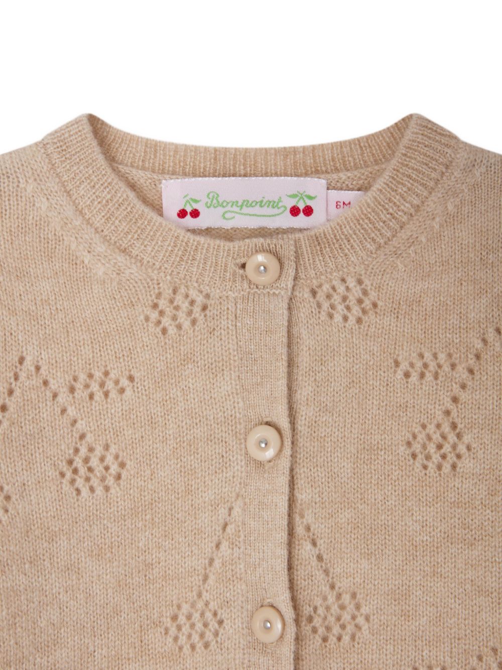Cardigan per neonata Bonpoint beige con bottoni e motivo a ciliege W05XCAK00008 060 BONPOINT KIDS