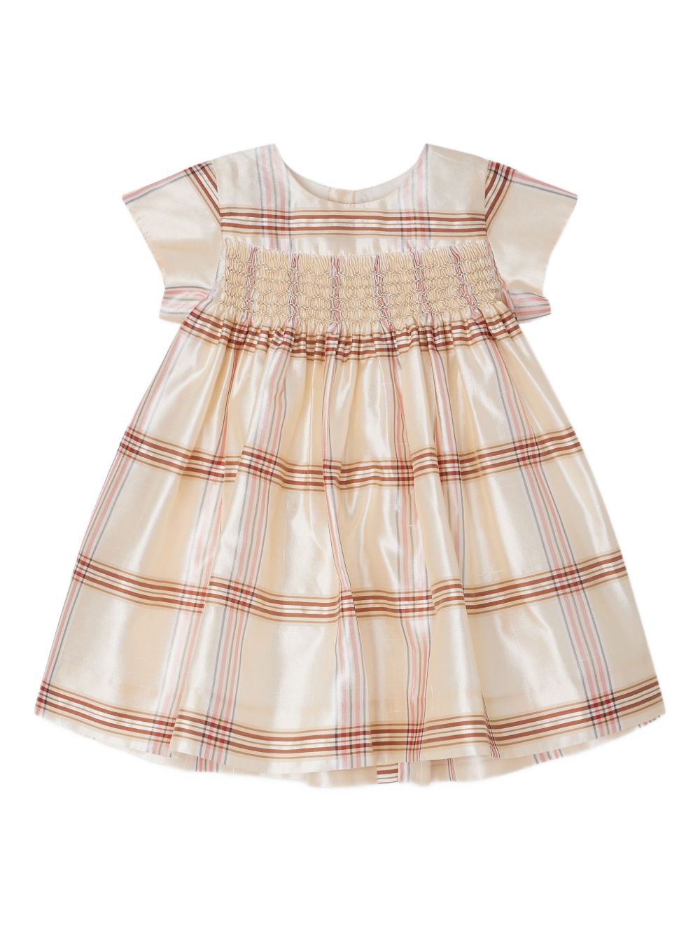 Abito per neonata Bonpoint beige con motivo a quadri e dettagli plissettati W05XDRW00021 303 BONPOINT KIDS