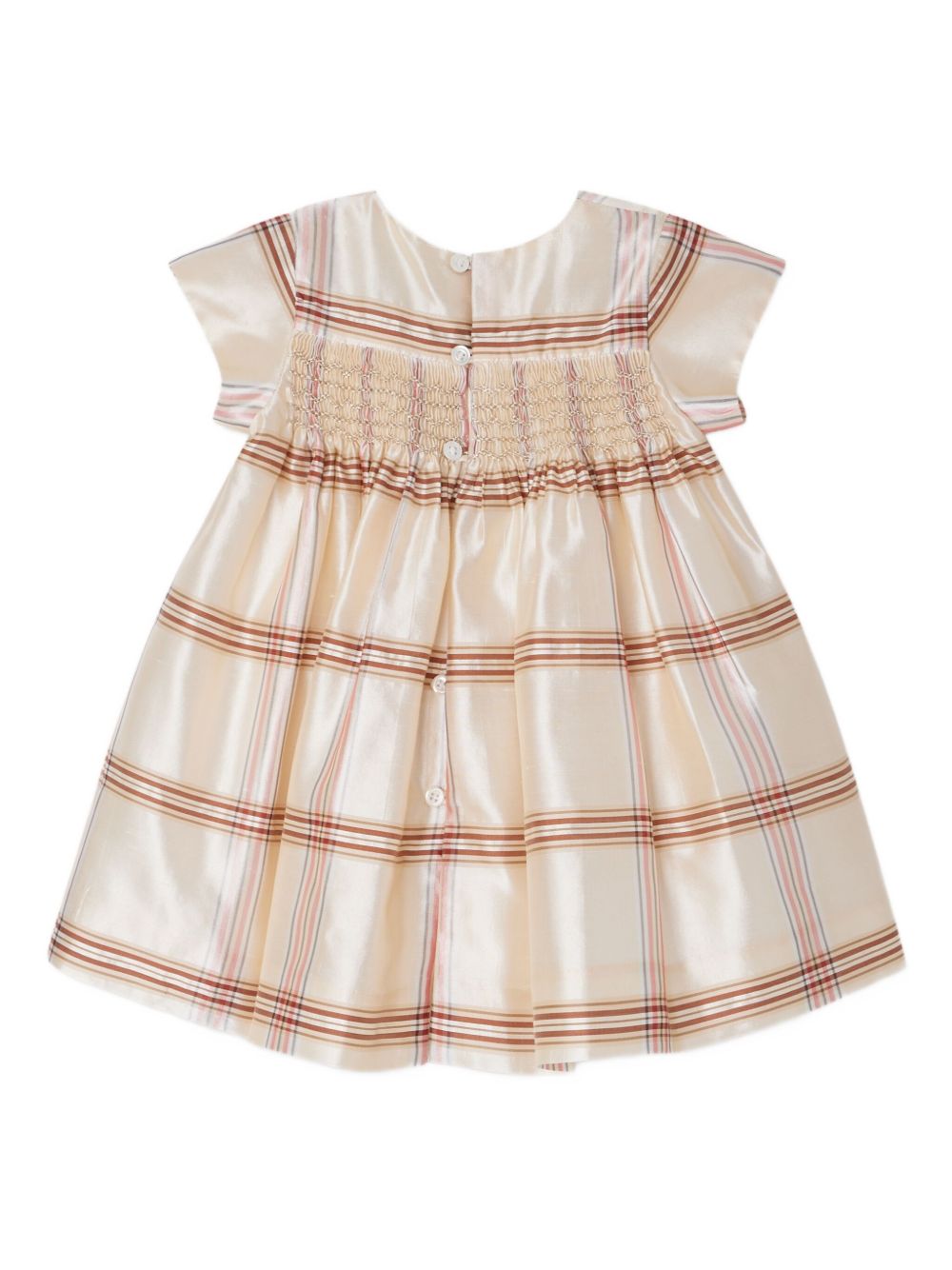 Abito per neonata Bonpoint beige con motivo a quadri e dettagli plissettati W05XDRW00021 303 BONPOINT KIDS