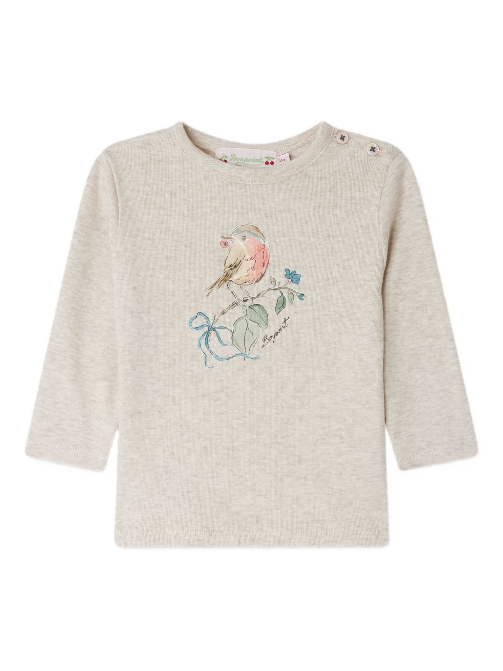 T-shirt per neonata Bonpoint beige con stampa uccellino e scollo rotondo W05XTSK00004 160A BONPOINT KIDS