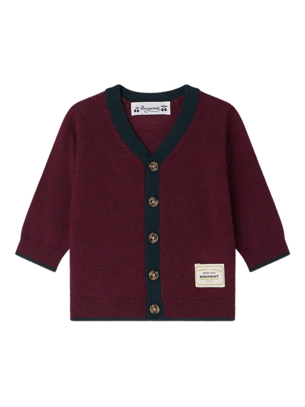 Cardigan per neonato Bonpoint rosso scuro in lana con bottoni W05YCAK00004 253 BONPOINT KIDS