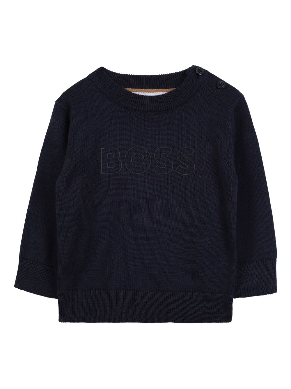 Maglione per neonato BOSS Kidswear blu girocollo con logo ricamato J52455 849 BOSS KIDS