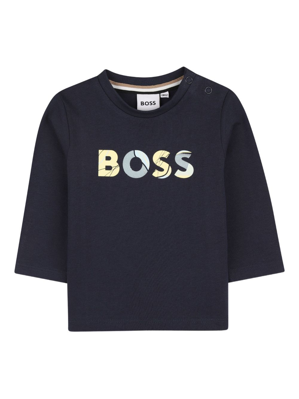 T-shirt per neonato Boss Kids blu con stampa logo sul davanti J52469 849 BOSS KIDS