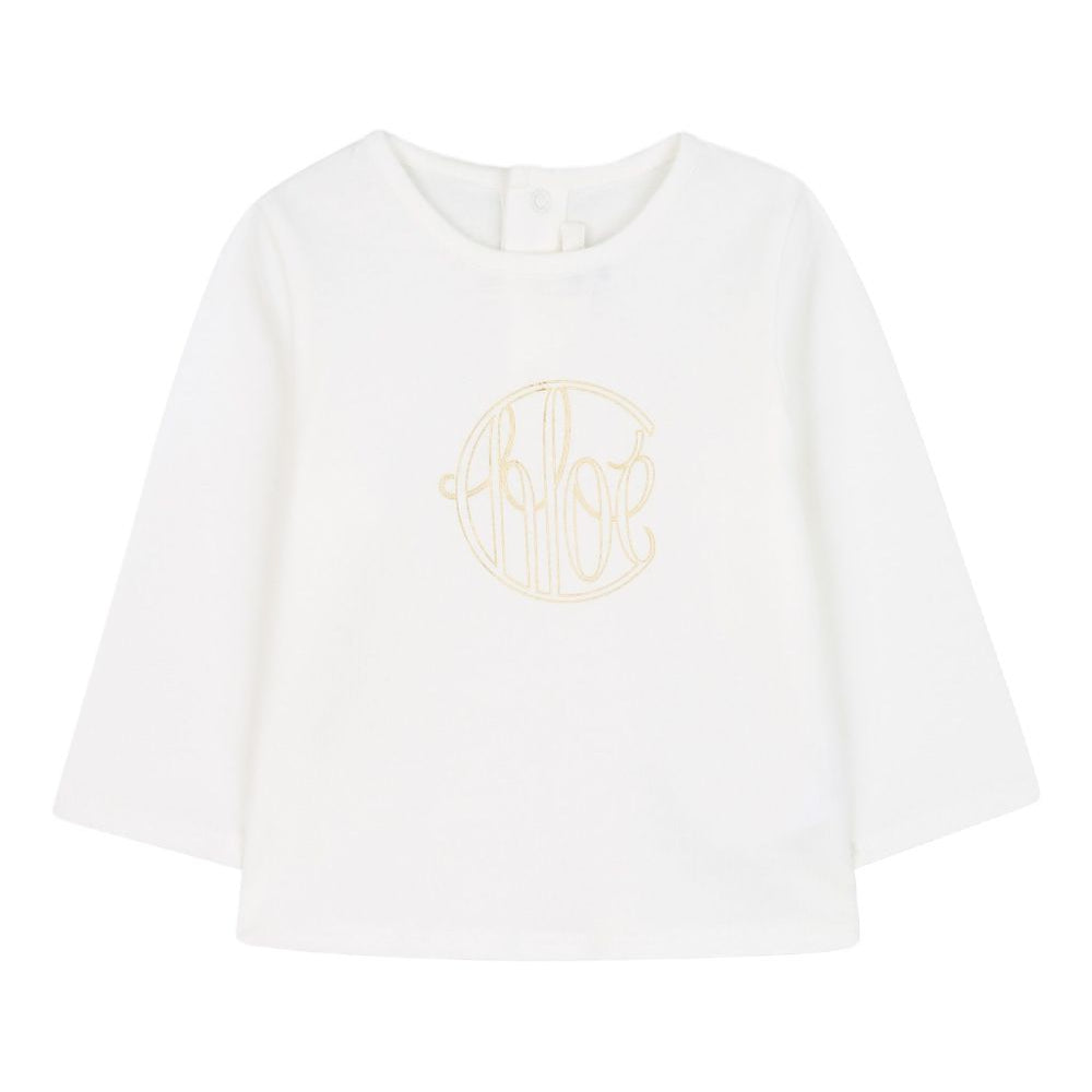 T-shirt per neonata Chloé Kids bianco a maniche lunghe con logo C20700 117 CHLOE' KIDS