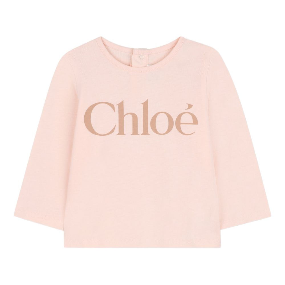 T-shirt per neonata Chloé Kids rosa a maniche lunghe con logo C20700 46J CHLOE' KIDS