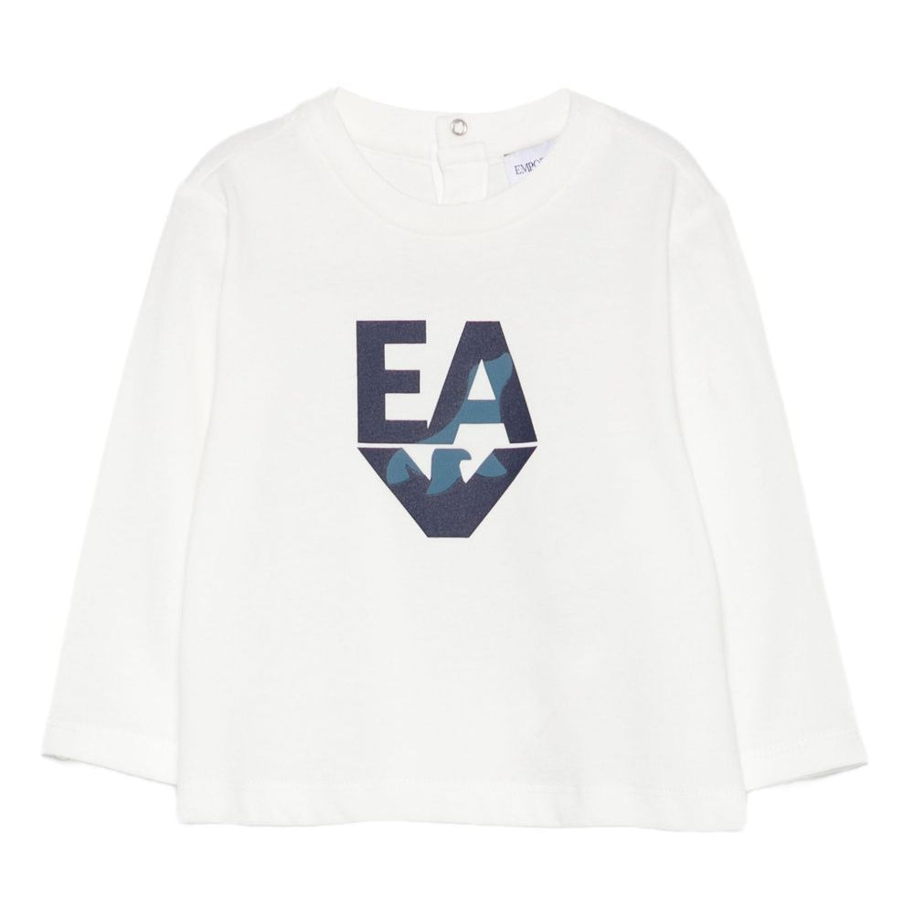 T-shirt per neonato Emporio Armani Kids bianca con logo sul davanti EB000827 AF14503 U0003 EMPORIO ARMANI KIDS