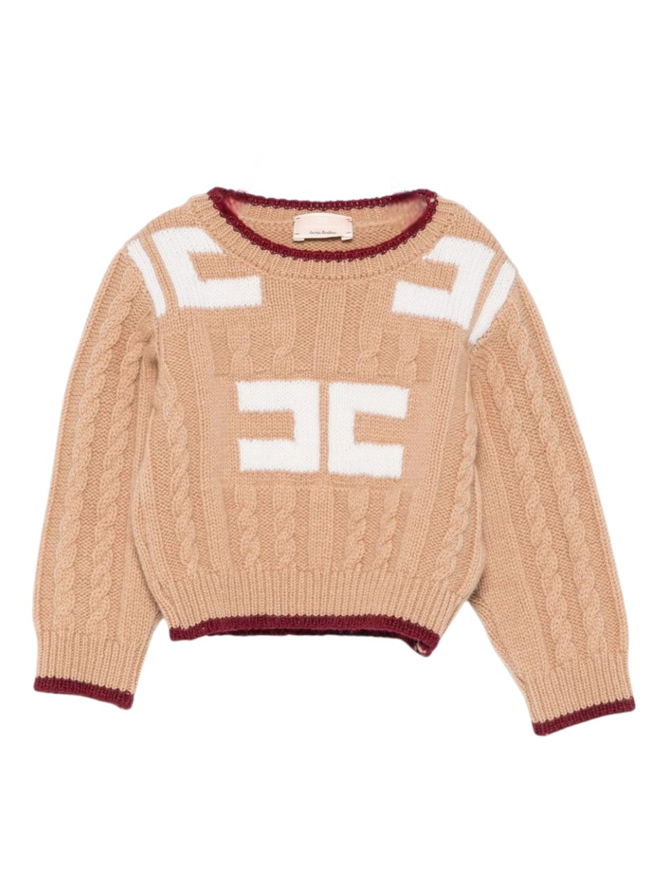 Maglione per neonata Elisabetta Franchi La Mia Bambina beige con logo sul davanti EGMA044CFL230 D765 ElISABETTA FRANCHI KIDS