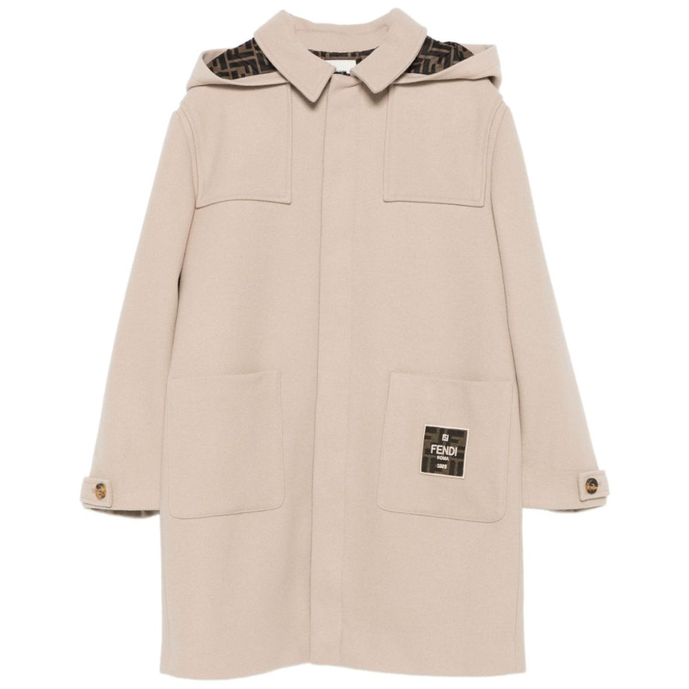 Cappotto per bambino Fendi Kids beige con applicazione con logo JUA244 AUKO F1P2N FENDI KIDS