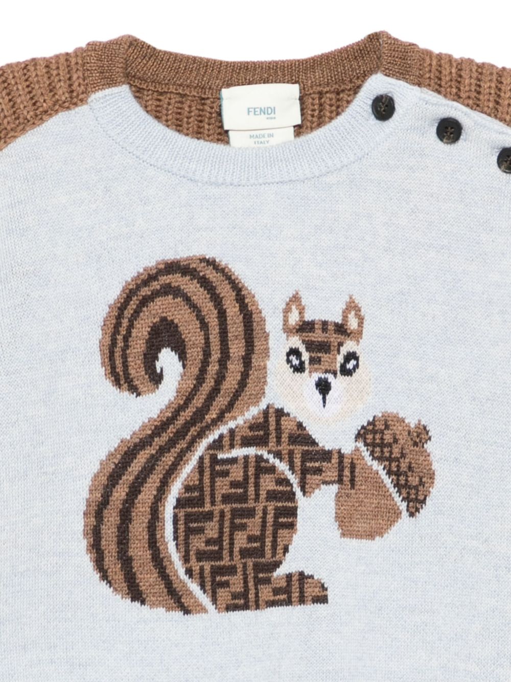 Maglione per neonato Fendi Kids marrone con ricamo scoiattolo BUG205 AYMK F1TKE FENDI KIDS