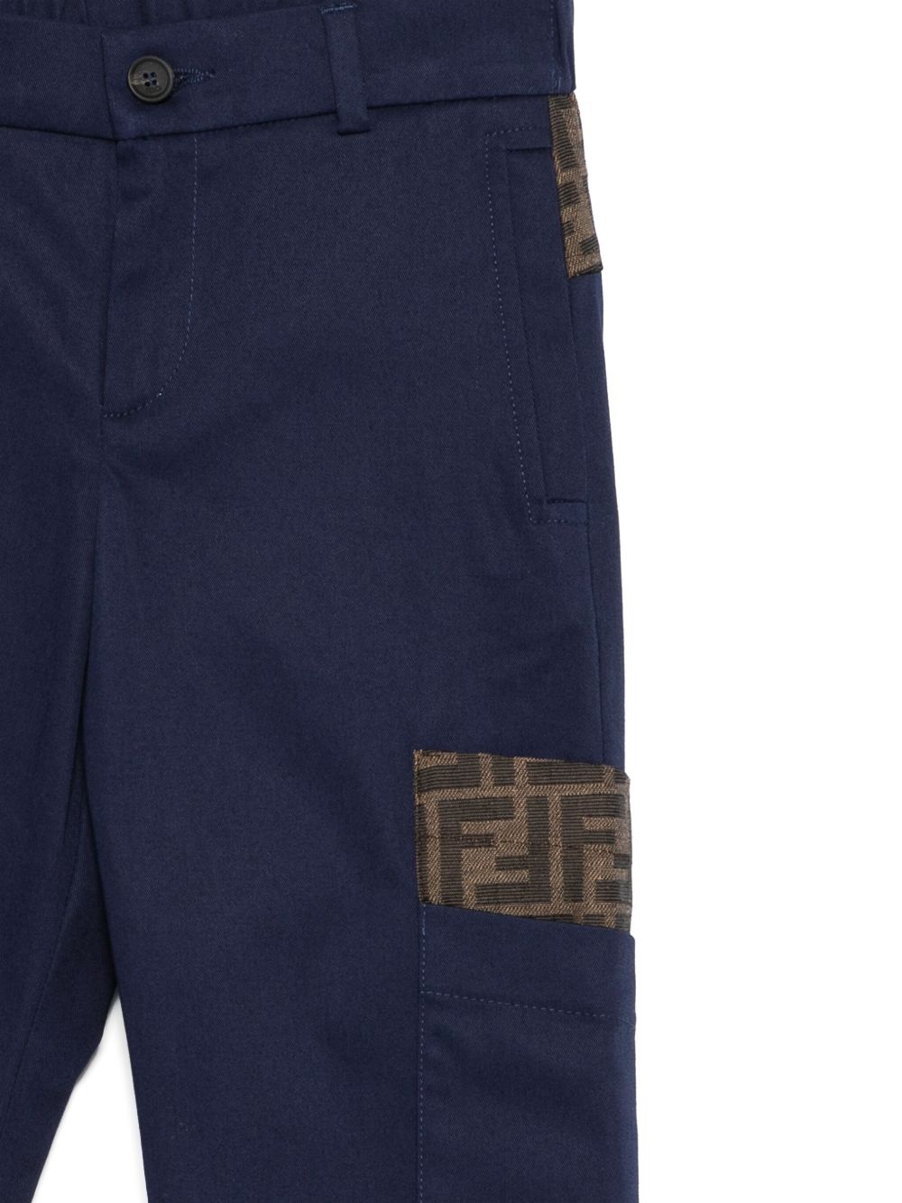 Pantaloni FF jacquard per bambino Fendi Kids blu con chiusura con zip nascosta e bottone JMF545 AS5Y F1I11 FENDI KIDS