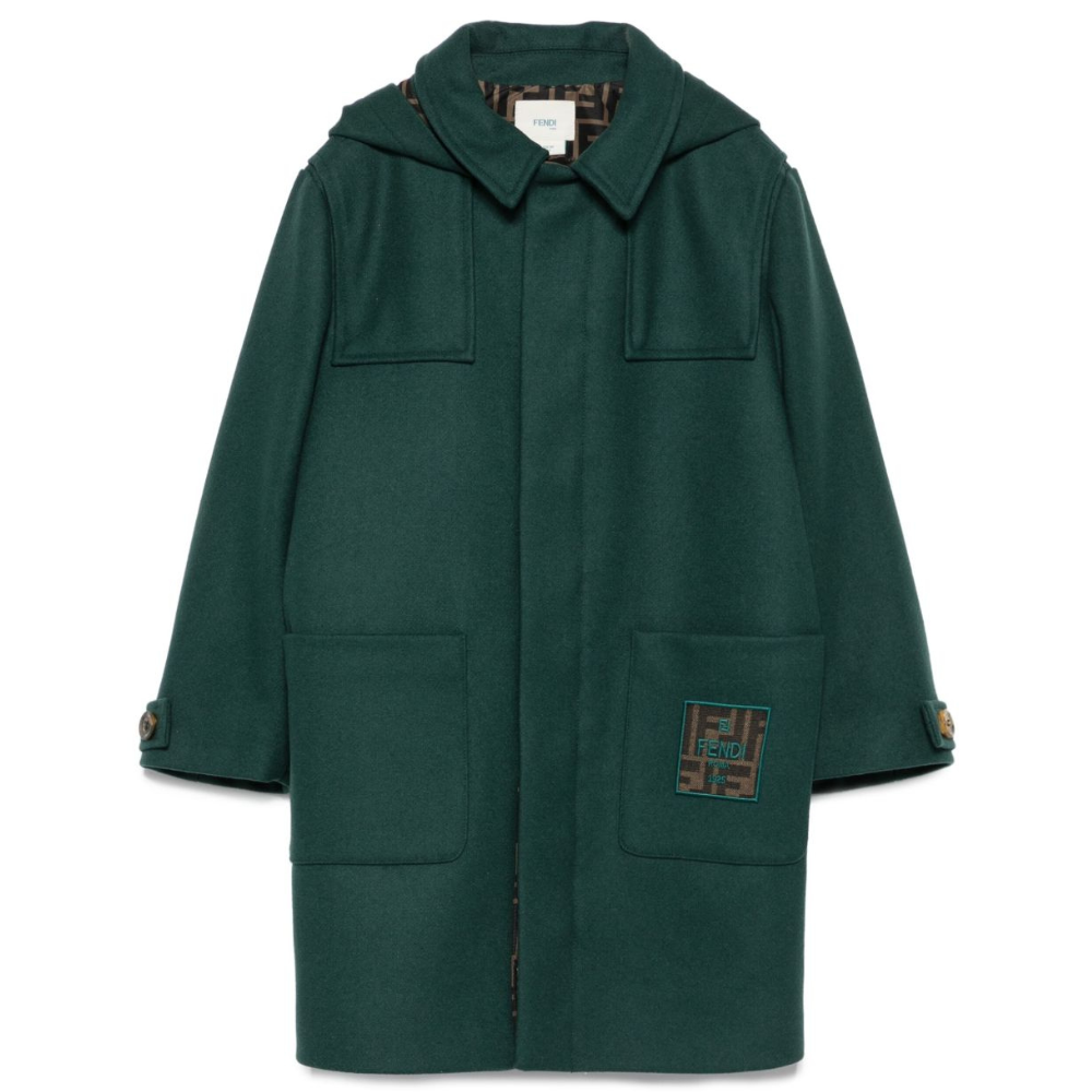 Cappotto per bambino Fendi Kids verde con tasche e cappuccio JUA244 AUKO F0E3J FENDI KIDS