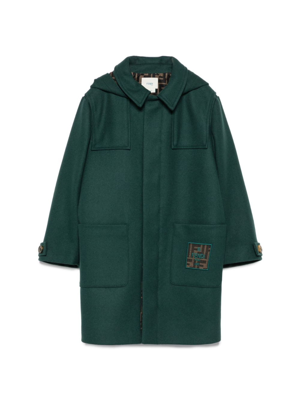 Cappotto per bambino Fendi Kids verde con tasche e cappuccio JUA244 AUKO F0E3J FENDI KIDS