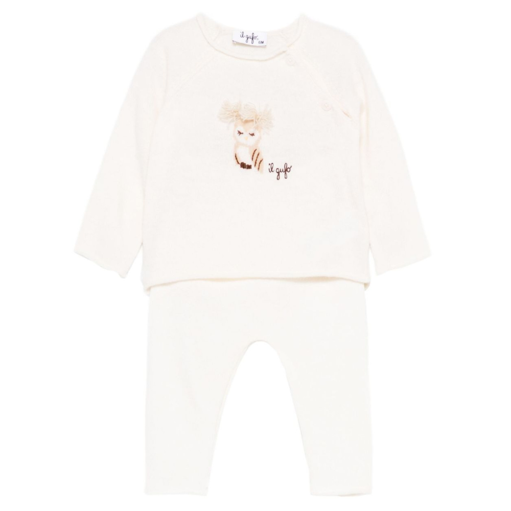 Completo t-shirt e pantaloni per neonati Il Gufo bianco con motivo gufo A25GDM0001EM220 100 IL GUFO KIDS