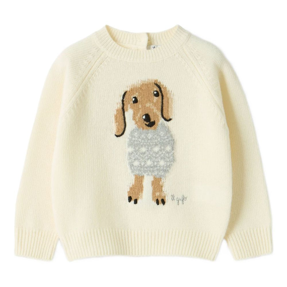 Maglione per neonato Il Gufo bianco con ricamo cagnolino A25GMA0008EM220 1007L IL GUFO KIDS