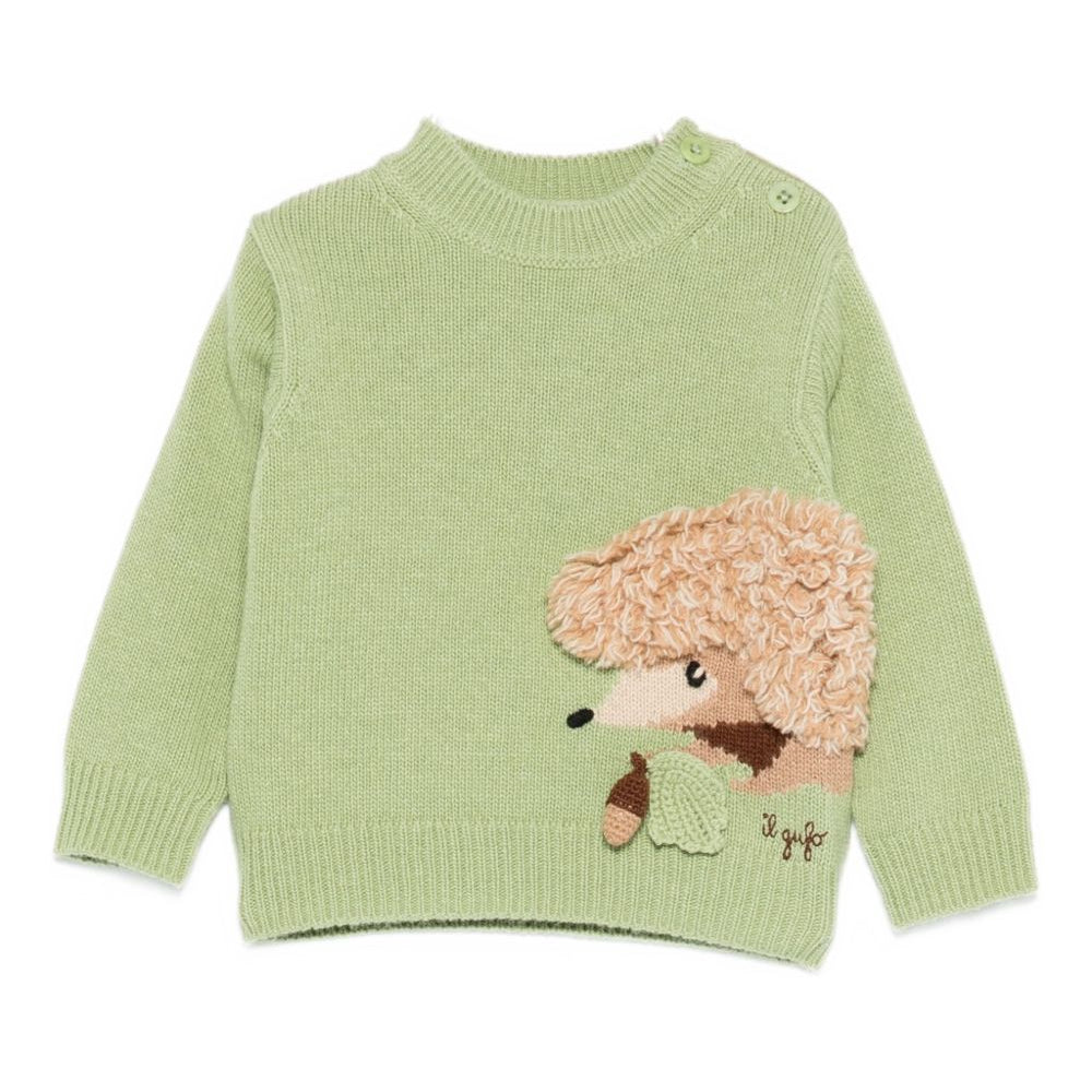 Maglione per neonati Il Gufo verde con applicazione riccio sul fianco A25GMA0021EM220 517 IL GUFO KIDS