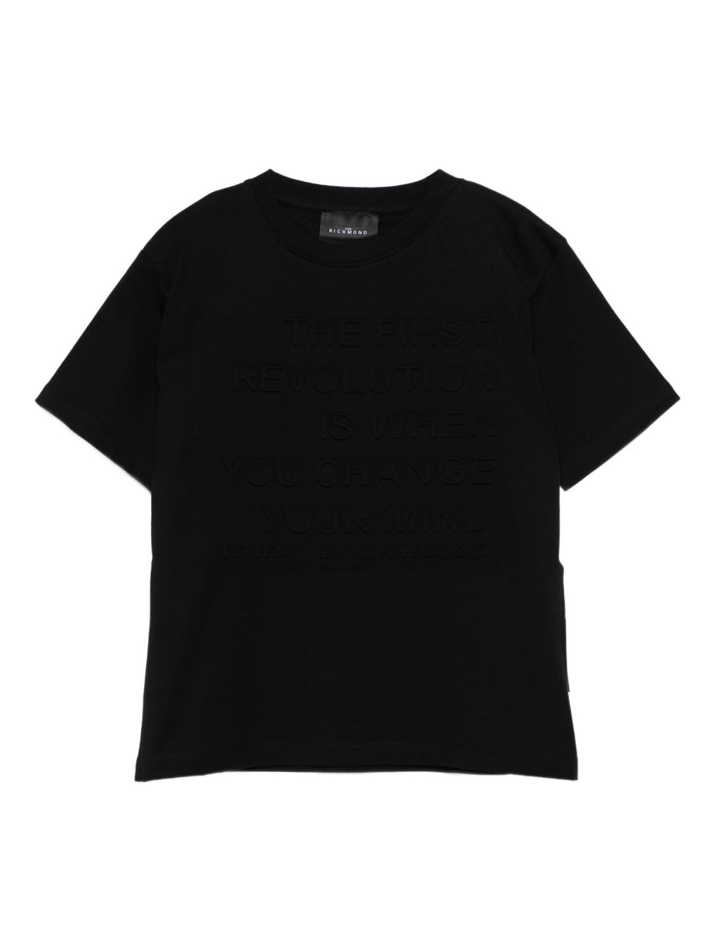 T-shirt per bambino John Richmond Junior nero con scritta in rilievo RBA25024TS BLACK JOHN RICHMOND KIDS