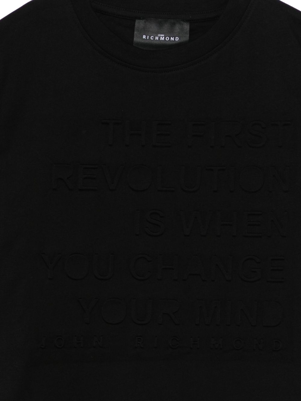 T-shirt per bambino John Richmond Junior nero con scritta in rilievo RBA25024TS BLACK JOHN RICHMOND KIDS