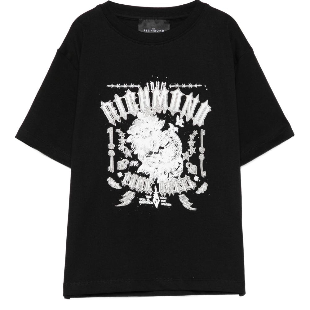 T-shirt per bambino John Richmond Junior nero con stampa grafica RBA25026TS BLACK JOHN RICHMOND KIDS