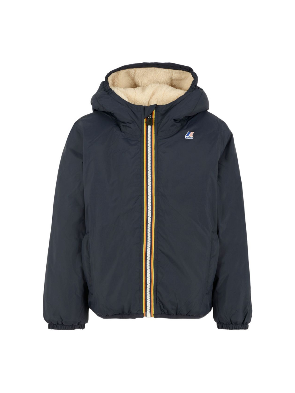 Giacca per bambino K Way Kids blu con cappuccio e fodera in pile K7142TW K89 K-WAY KIDS