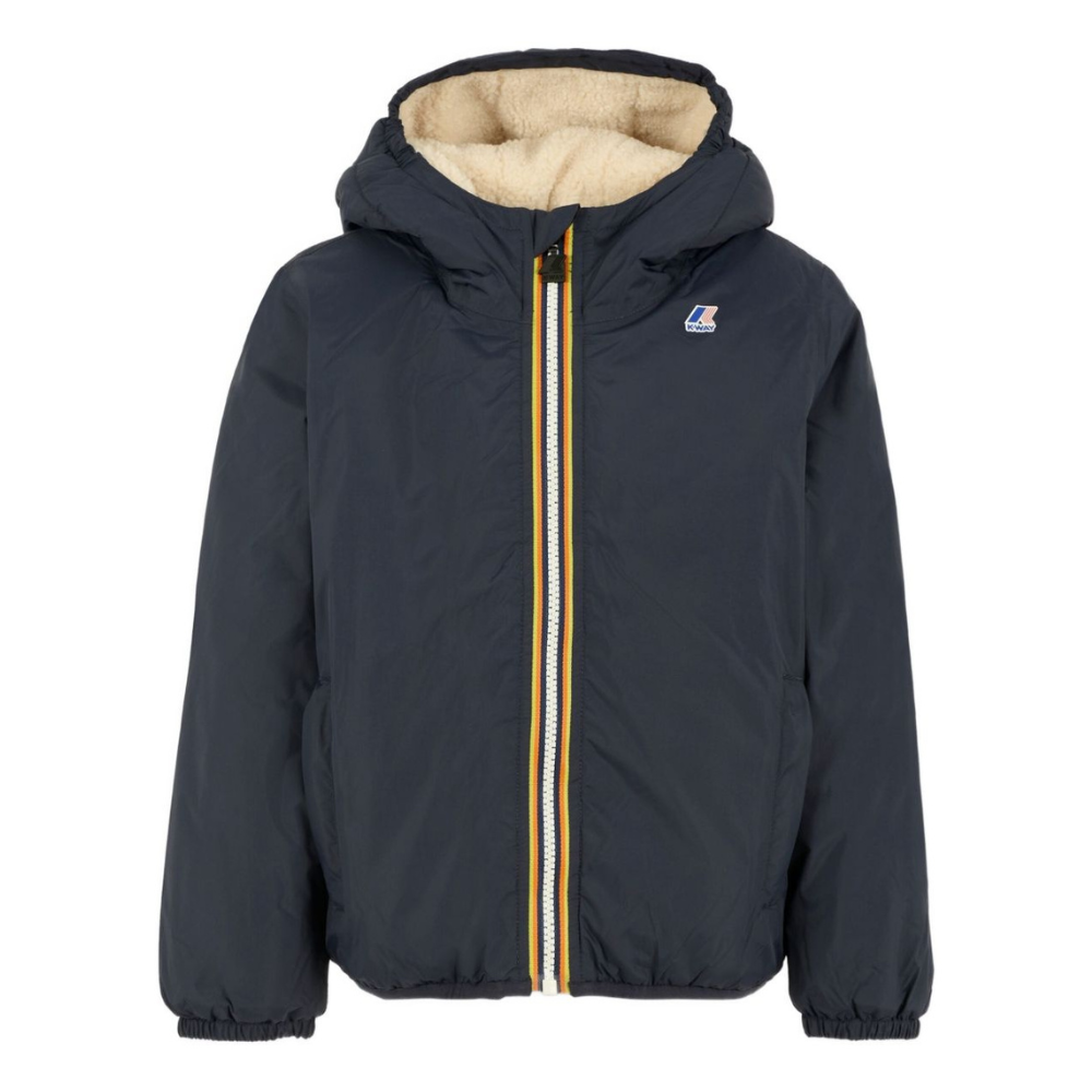 Giacca per bambino K Way Kids blu con cappuccio e fodera in pile K7142TW K89 K-WAY KIDS