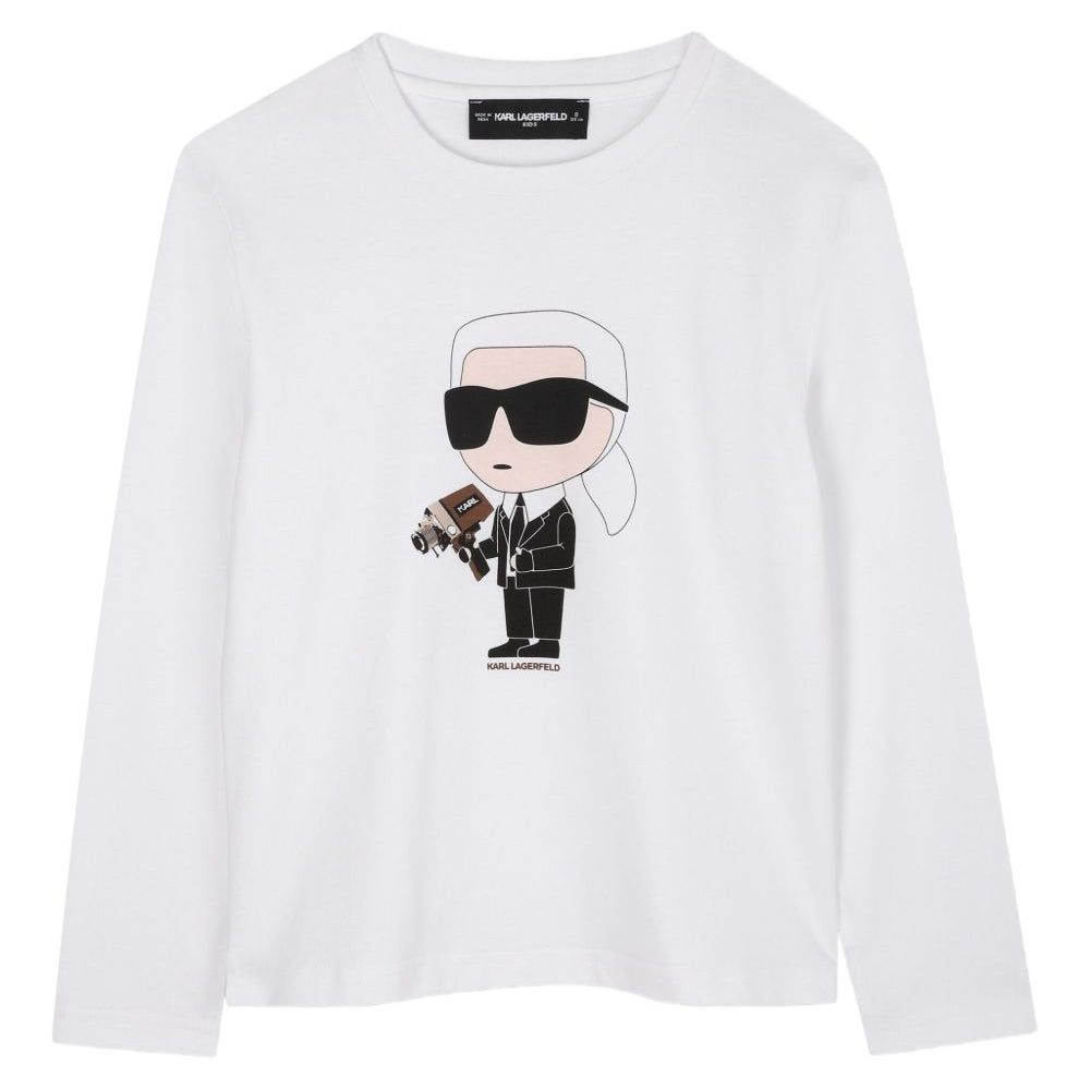 T-shirt per bambino Karl Lagerfeld Kids Ikonik Karl bianco a maniche lunghe Z30953 10P KARL LAGERFELD KIDS