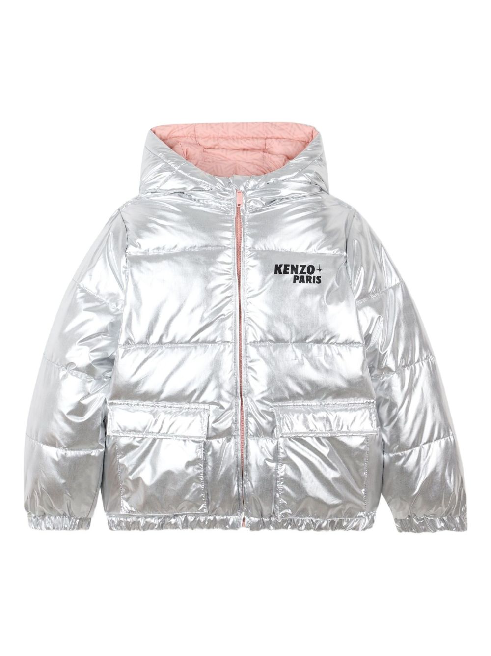Giubbino per bambina Kenzo Kids color argento con logo sul davanti K61305 M54 KENZO KIDS