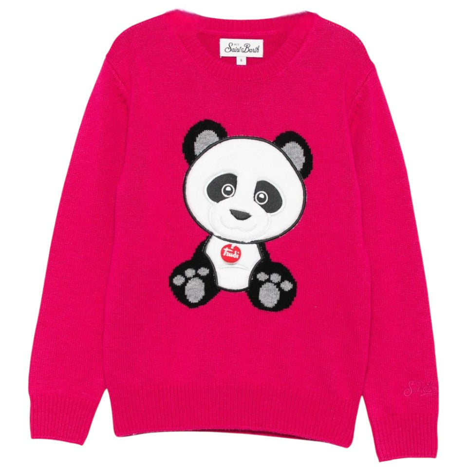 Maglione per bambina MC2 Saint Barth Kids x Trudi fucsia con Panda ricamato sul davanti PRC0001 01984I MC2 ST. BARTH KIDS