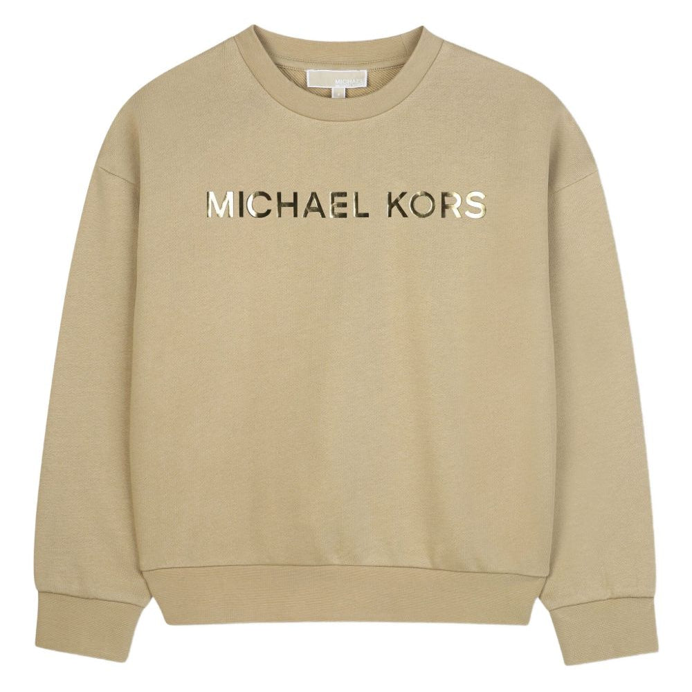 Felpa per bambina Michael Kors Kids beige con stampa logo R30469 23B MICHAEL KORS KIDS