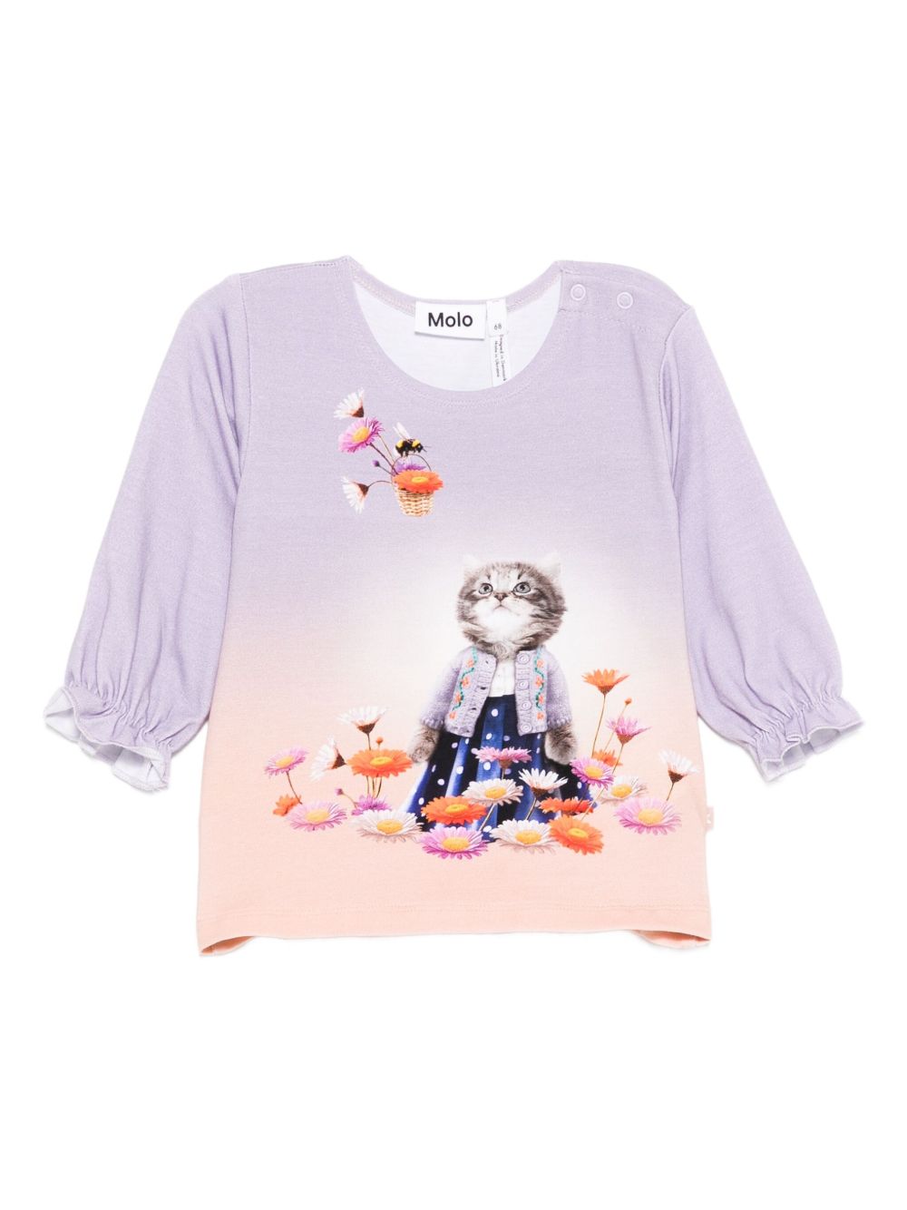 T-shirt per neonata Molo multicolore con stampa di gatto 4W25A401 4981 MOLO KIDS
