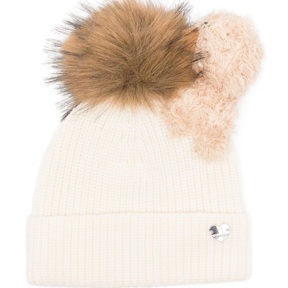 Berretto per bambina Monnalisa écru con grande pompon 19F005 6063 0001 MONNALISA KIDS