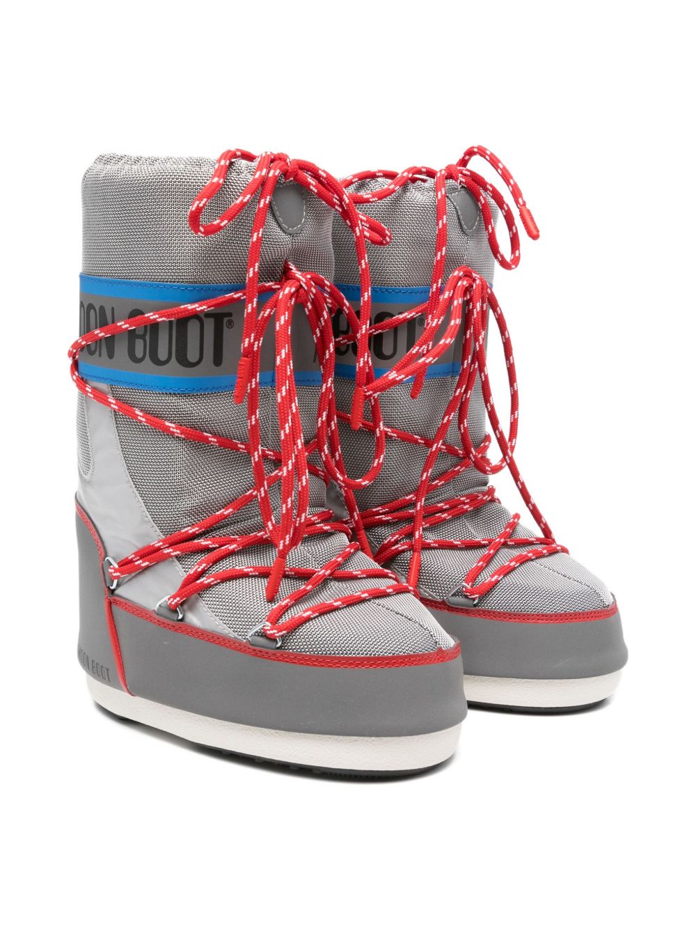 Stivali da neve Icon per bambino Moon Boot Kids grigi con lacci rossi 80D1403030 HF04 MOON BOOT KIDS
