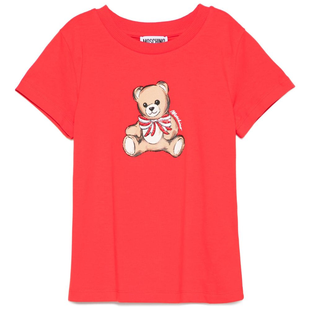T-shirt per bambina Moschino Kids rossa con stampa teddy HCM06KLBA11 50109 MOSCHINO KIDS