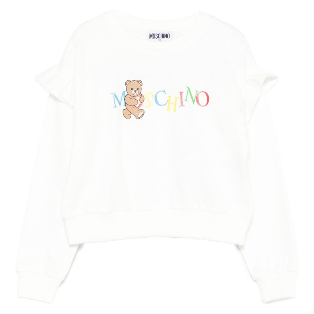 Felpa per bambina Moschino Kids bianca con ruches HDF06DLCA60 10063 MOSCHINO KIDS