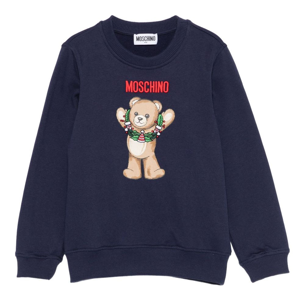 Felpa per bambino Moschino Kids blu con stampa grafica HQF08VLCA14 40016 MOSCHINO KIDS