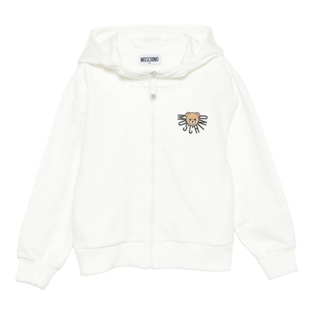 Felpa per bambini Moschino Kids bianco con chiusura con zip HUF09ELCA40 10063 MOSCHINO KIDS