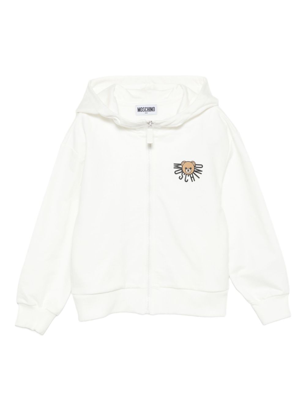 Felpa per bambini Moschino Kids bianco con chiusura con zip HUF09ELCA40 10063 MOSCHINO KIDS