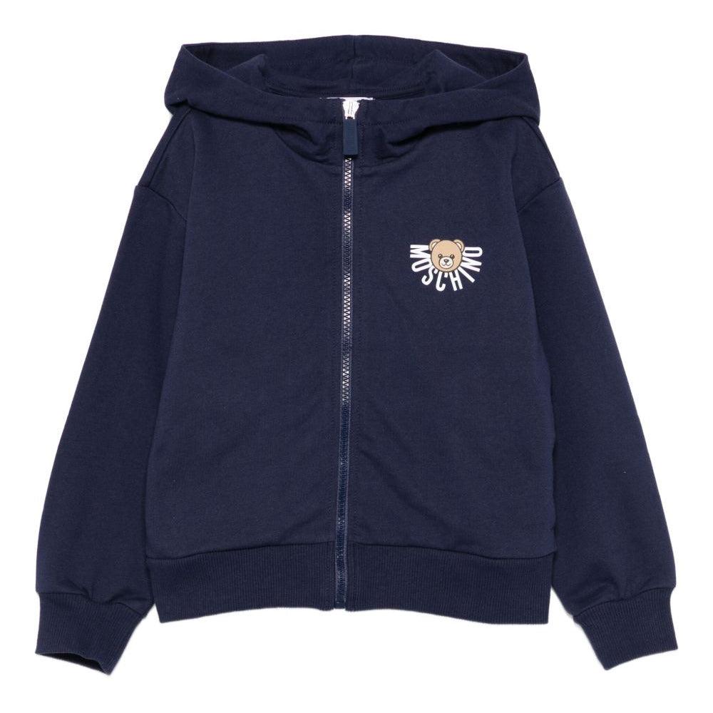 Felpa per bambini Moschino Kids blu con chiusura con zip HUF09ELCA40 40016 MOSCHINO KIDS