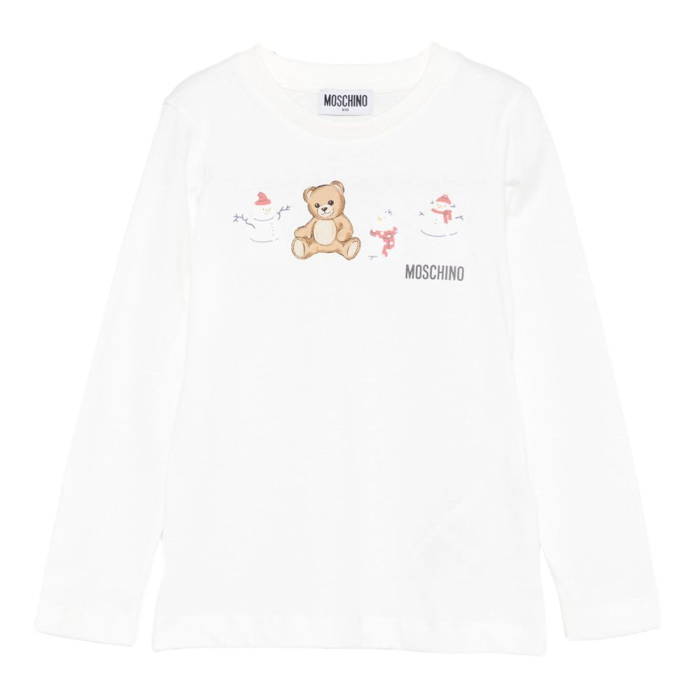 T-shirt per bambini Moschino Kids bianco con stampa grafica HUO00ZLAA01 10063 MOSCHINO KIDS