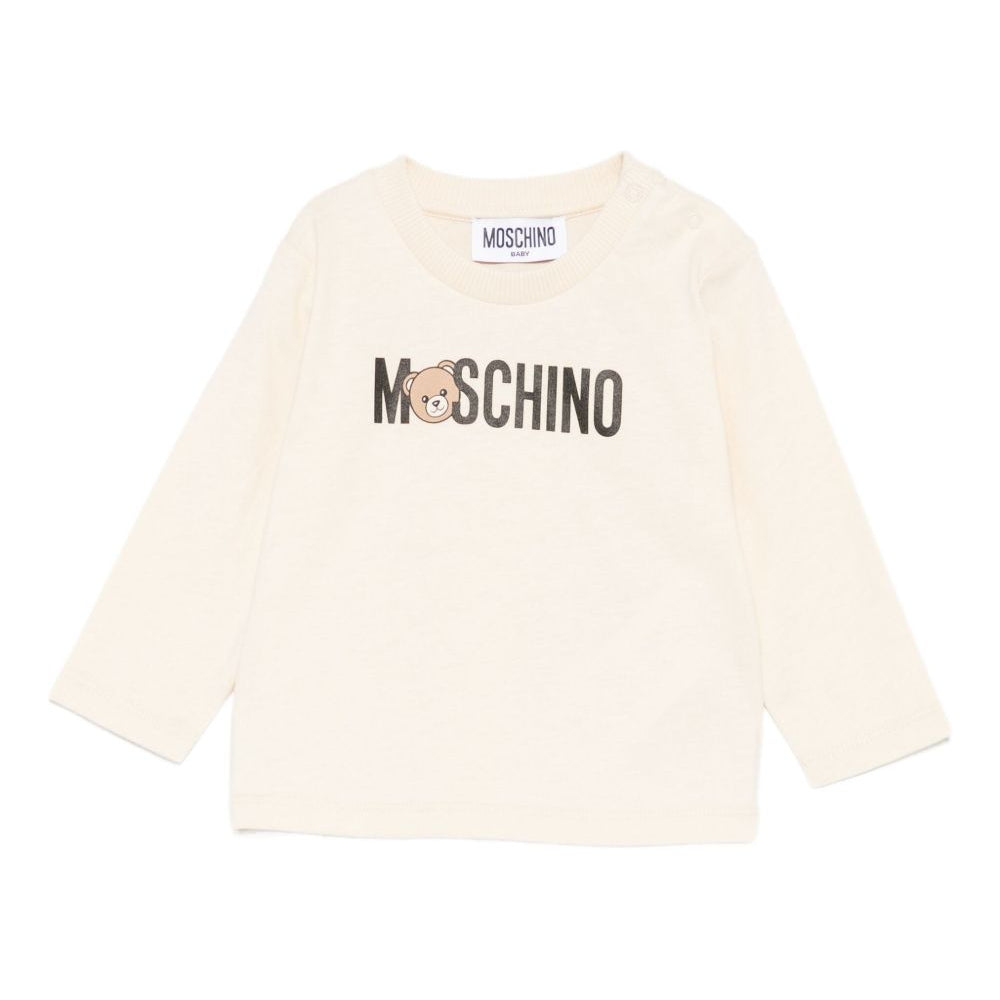 T-shirt per neonati Moschino Kids beige con stampa logo M8O00RLAA36 20404 MOSCHINO KIDS