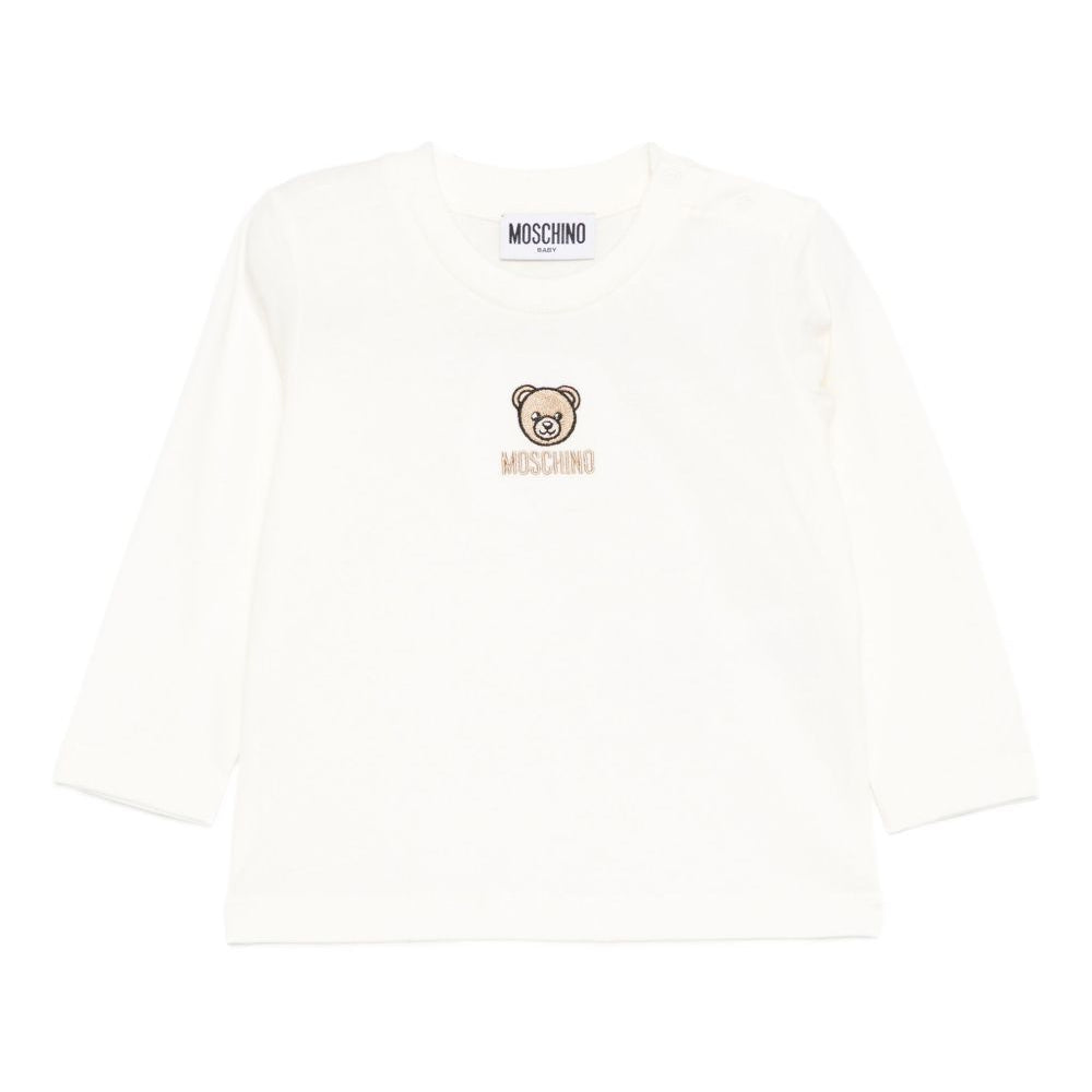 T-shirt per neonati Moschino Kids bianca con ricamo orsetto M9O00RLAA10 10063 MOSCHINO KIDS