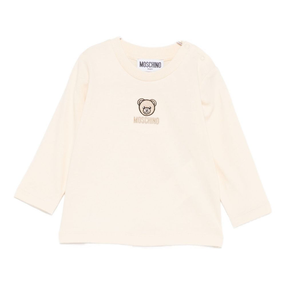 T-shirt per neonati Moschino Kids beige con motivo Teddy Bear ricamato M9O00RLAA10 20404 MOSCHINO KIDS