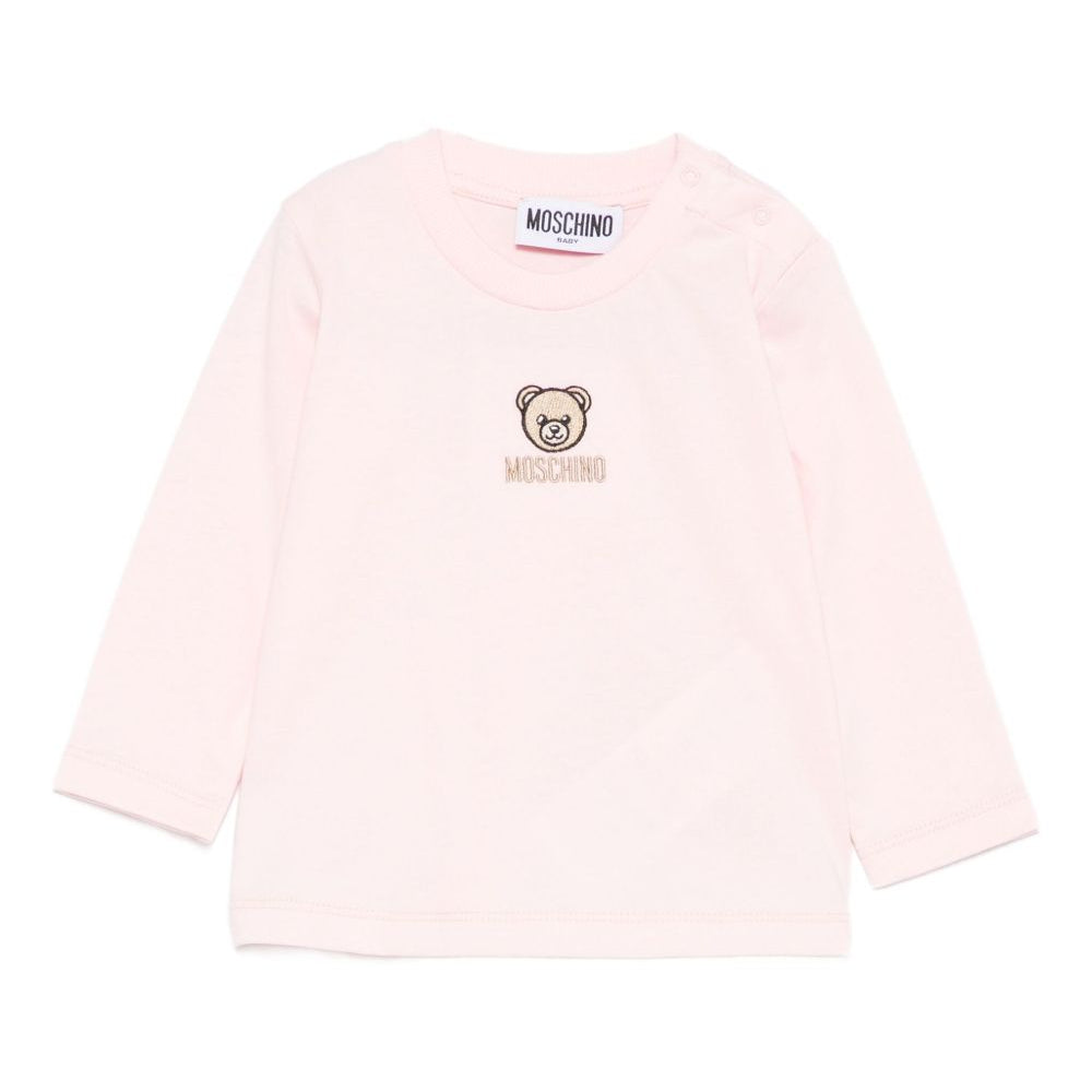 T-shirt per neonata Moschino Kids rosa con orsetto ricamato M9O00RLAA10 50209 MOSCHINO KIDS