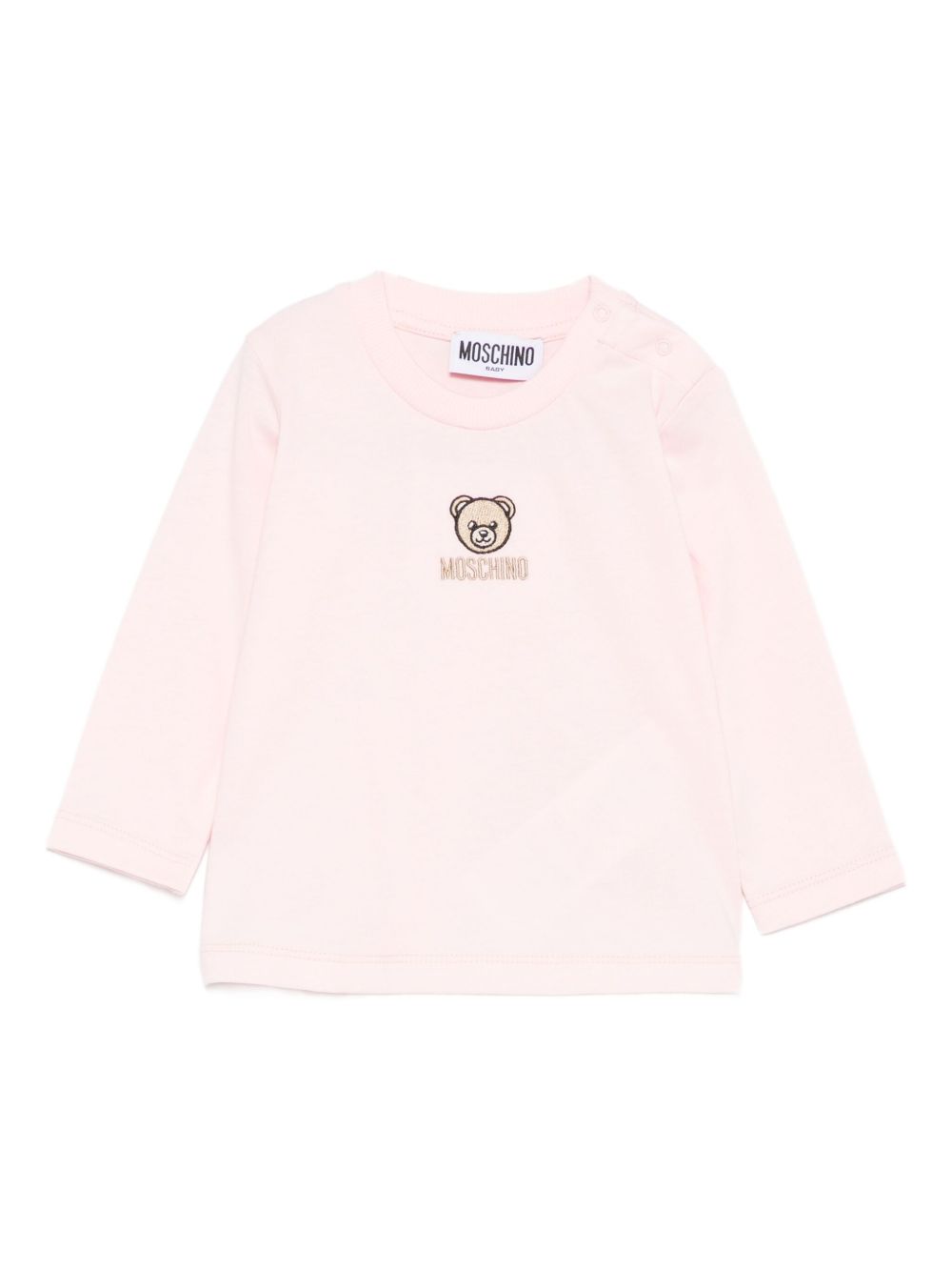 T-shirt per neonata Moschino Kids rosa con orsetto ricamato M9O00RLAA10 50209 MOSCHINO KIDS