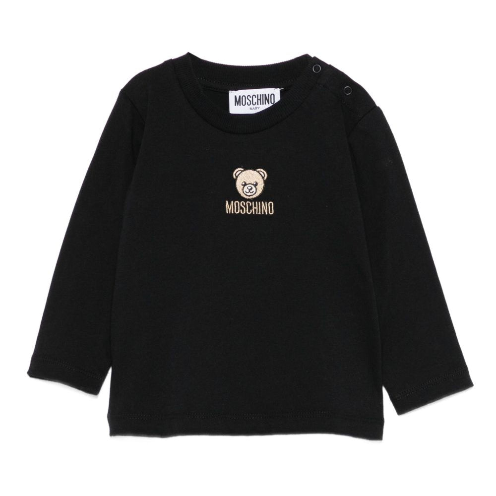 T-shirt per neonati Moschino Kids nero con orsetto ricamato M9O00RLAA10 60100 MOSCHINO KIDS
